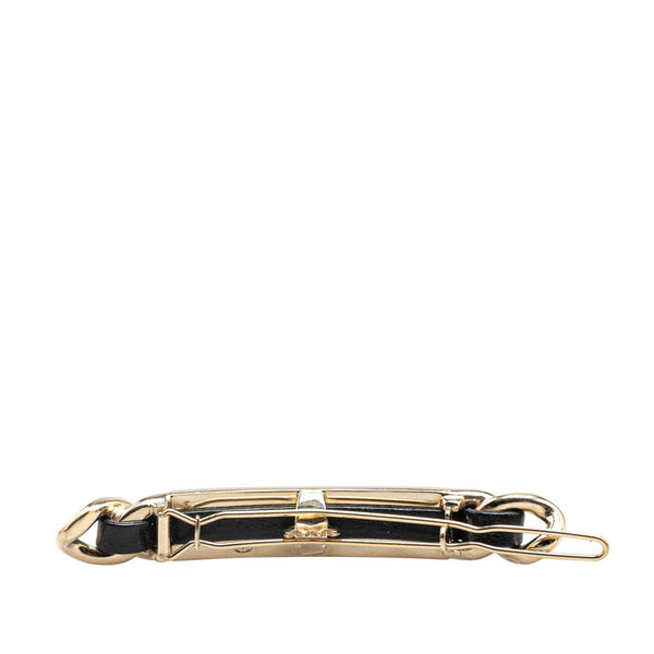 シャネル ロゴ バレッタ ヘアアクセサリー ゴールド ブラック メッキ レザー ラインストーン レディース CHANEL 【中古】