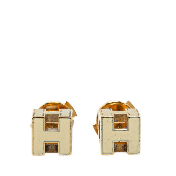 エルメス カージュドアッシュ Hキューブ ピアス ゴールド アイボリー メッキ レディース HERMES 【中古】