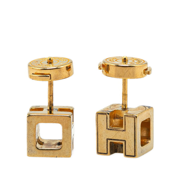 エルメス カージュドアッシュ Hキューブ ピアス ゴールド アイボリー メッキ レディース HERMES 【中古】