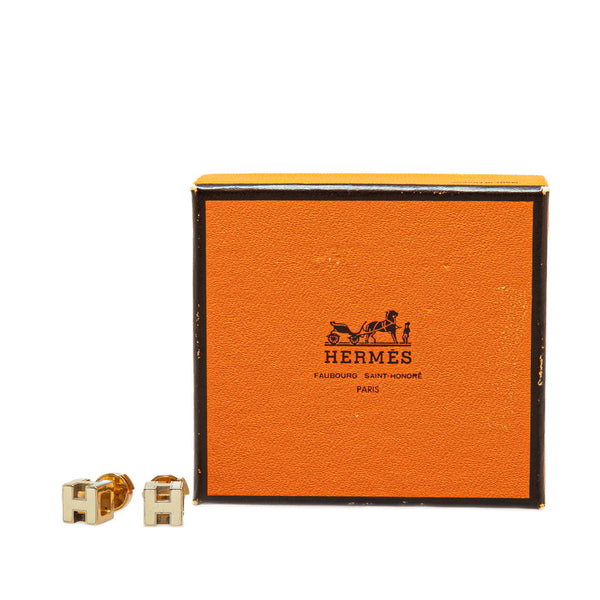 エルメス カージュドアッシュ Hキューブ ピアス ゴールド アイボリー メッキ レディース HERMES 【中古】