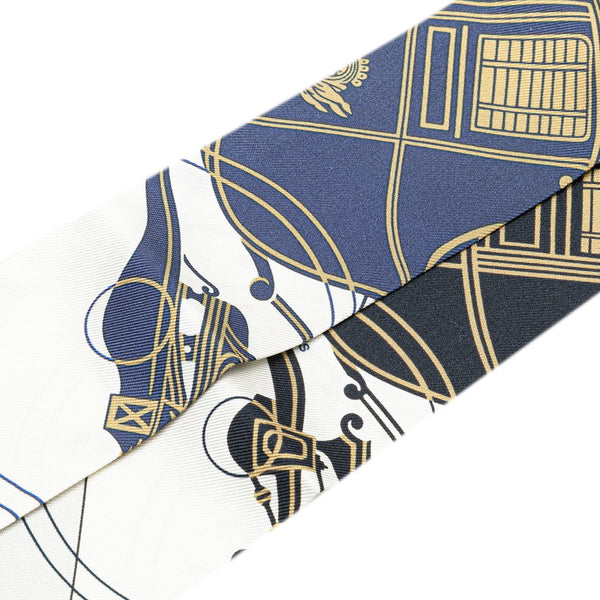 エルメス ツイリー EX-LIBRIS エクスリブリス スカーフ ホワイト ネイビー マルチカラー シルク レディース HERMES 【中古】