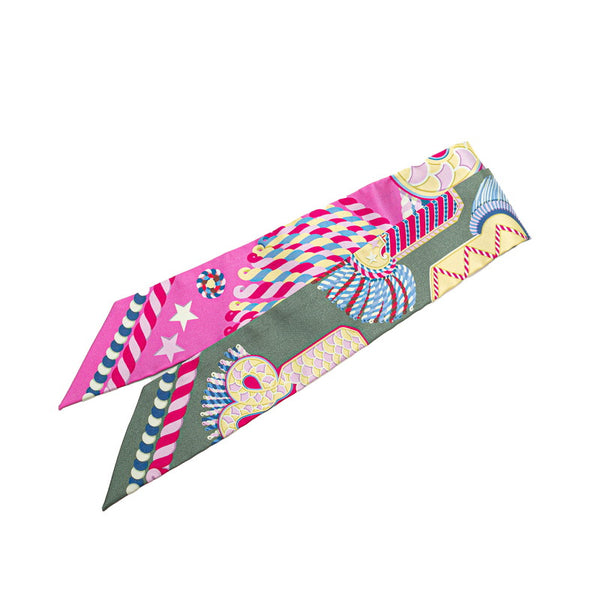 エルメス ツイリー Epaulettes de Gala 式典肩章 スカーフ カーキ ピンク マルチカラー シルク レディース HERMES 【中古】