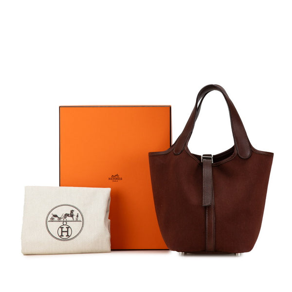 エルメス ピコタンPM ハンドバッグ ブラウン トワルシェブロン レディース HERMES 【中古】