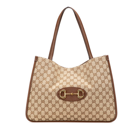 グッチ GGキャンバス ホースビット トートバッグ ハンドバッグ 623694 ブラウン キャンバス レザー レディース GUCCI 【中古】