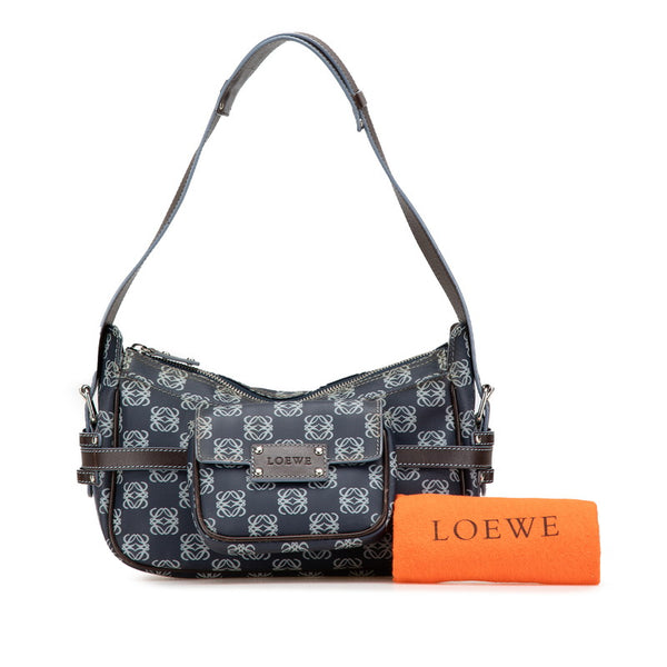ロエベ アナグラム ワンショルダーバッグ ネイビー ブラウン PVC レザー レディース LOEWE 【中古】