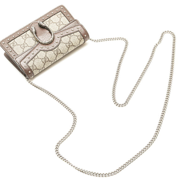 グッチ GGスプリーム ディオニュソス スーパーミニ スタッズ 斜め掛け チェーン ショルダーバッグ 476432 ベージュ ブラウン PVC レザー レディース GUCCI 【中古】