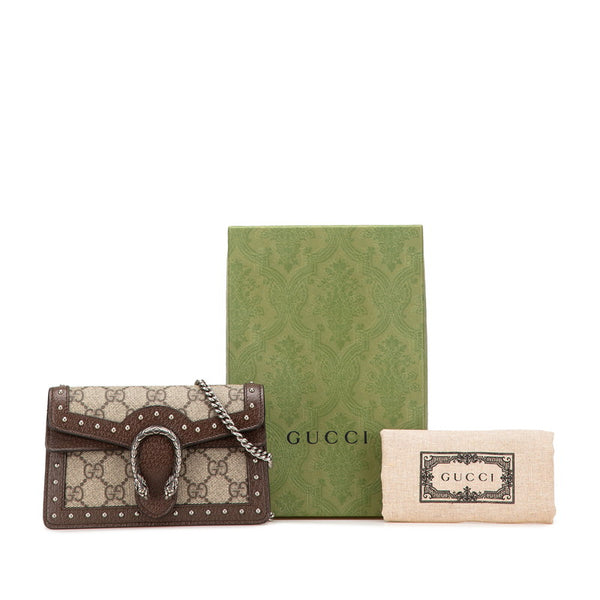 グッチ GGスプリーム ディオニュソス スーパーミニ スタッズ 斜め掛け チェーン ショルダーバッグ 476432 ベージュ ブラウン PVC レザー レディース GUCCI 【中古】