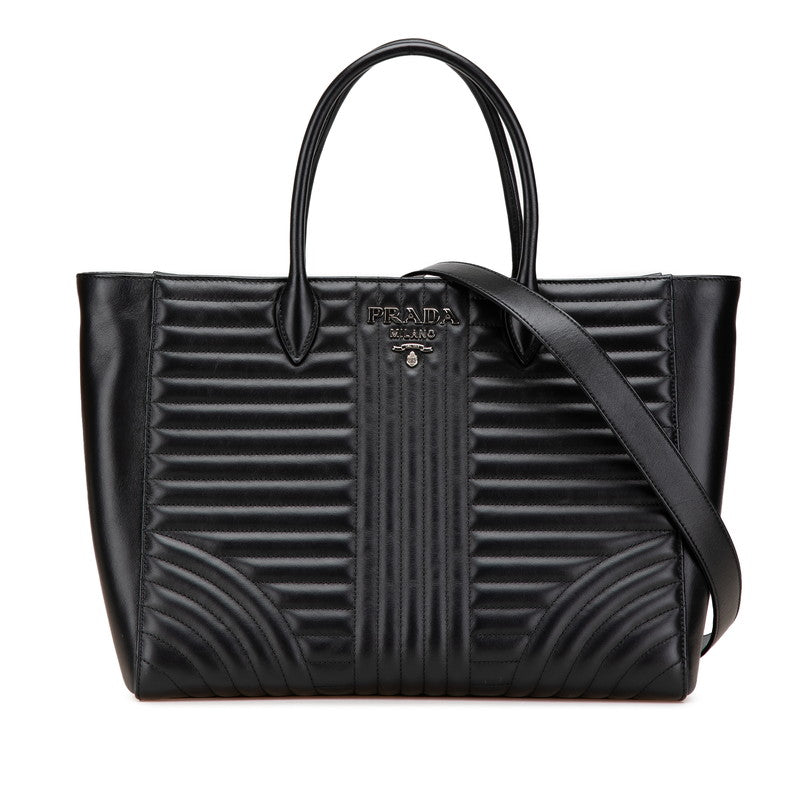プラダ ダイアグラム ハンドバッグ ショルダーバッグ 2WAY 1BA195 ブラック レザー レディース PRADA 【中古】