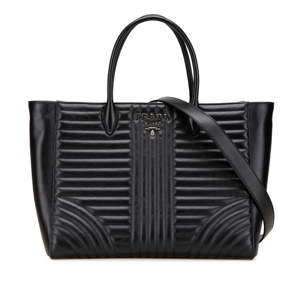 プラダ ダイアグラム ハンドバッグ ショルダーバッグ 2WAY 1BA195 ブラック レザー レディース PRADA 【中古】