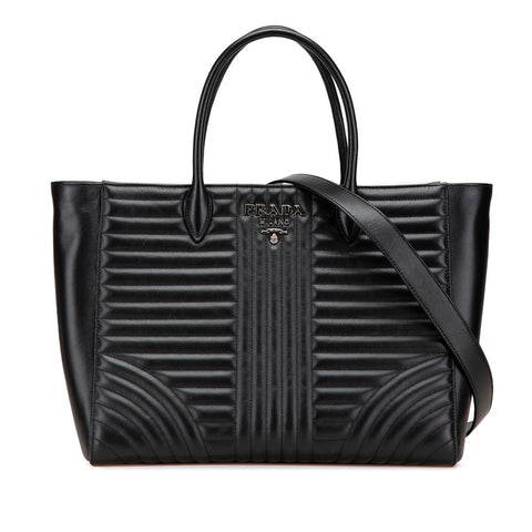 プラダ ダイアグラム ハンドバッグ ショルダーバッグ 2WAY 1BA195 ブラック レザー レディース PRADA 【中古】
