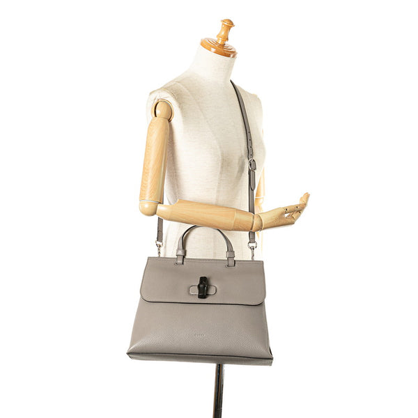 グッチ バンブー ハンドバッグ ショルダーバッグ 2WAY 392013 グレー レザー レディース GUCCI 【中古】