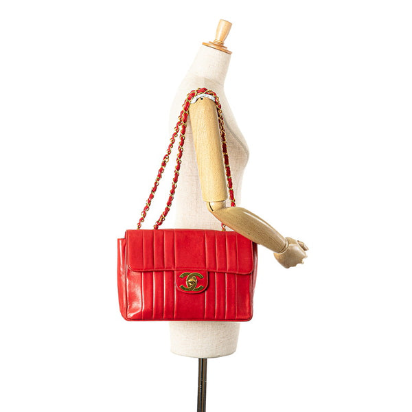 シャネル マドモアゼル ココマーク チェーン ショルダーバッグ ハンドバッグ レッド ラムスキン レディース CHANEL 【中古】
