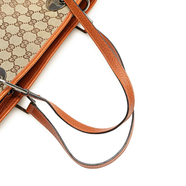 グッチ GGキャンバス ショルダーバッグ トートバッグ 120837 ベージュ ブラウン キャンバス レザー レディース GUCCI 【中古】