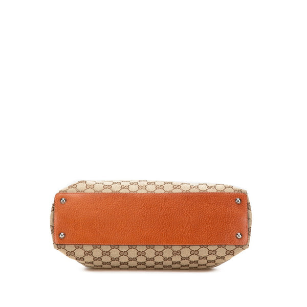 グッチ GGキャンバス ショルダーバッグ トートバッグ 120837 ベージュ ブラウン キャンバス レザー レディース GUCCI 【中古】