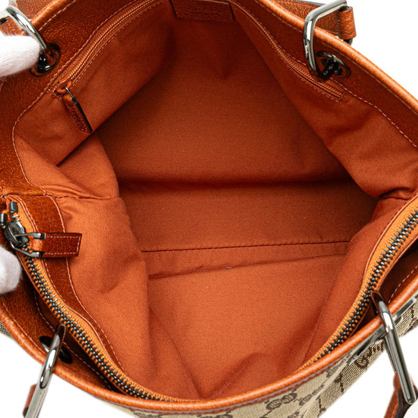 グッチ GGキャンバス ショルダーバッグ トートバッグ 120837 ベージュ ブラウン キャンバス レザー レディース GUCCI 【中古】