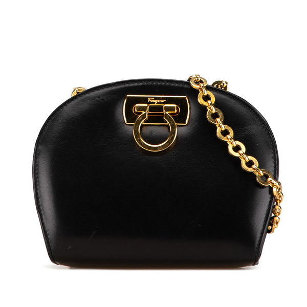 サルヴァトーレフェラガモ ガンチーニ ミニ チェーン ショルダーバッグ AQ-216150 ブラック ゴールド レザー レディース Salvatore Ferragamo 【中古】