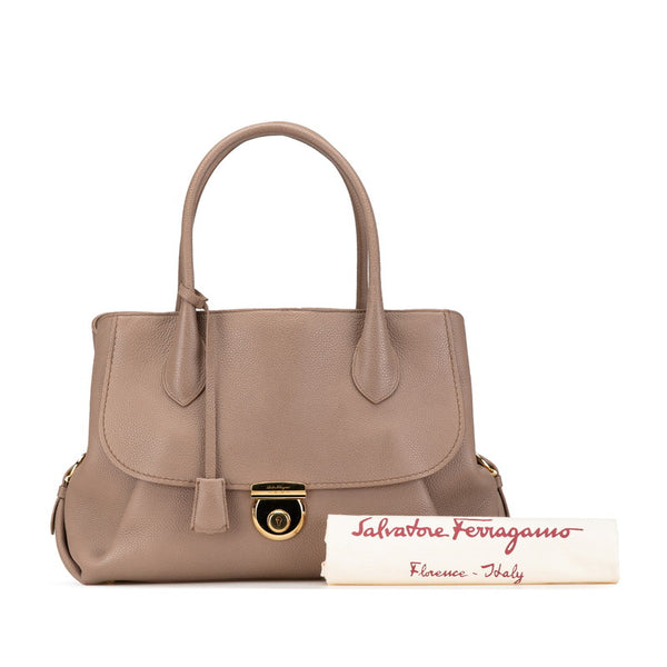 サルヴァトーレフェラガモ フィアンマ ハンドバッグ DH-21-E978 ブラウン ゴールド レザー レディース Salvatore Ferragamo 【中古】