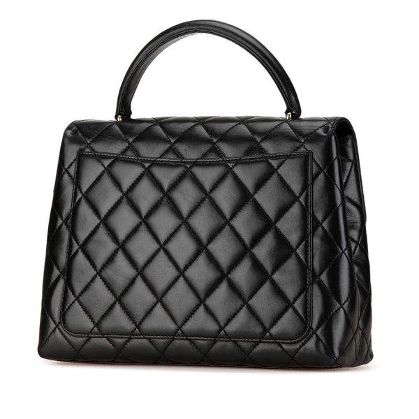 シャネル マトラッセ ココマーク トップハンドル フラップバッグ ブラック ラムスキン レディース CHANEL 【中古】