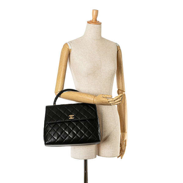 シャネル マトラッセ ココマーク トップハンドル フラップバッグ ブラック ラムスキン レディース CHANEL 【中古】