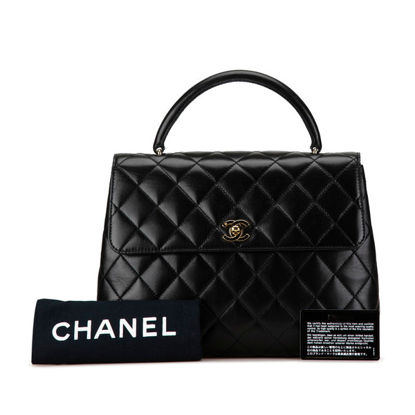 シャネル マトラッセ ココマーク トップハンドル フラップバッグ ブラック ラムスキン レディース CHANEL 【中古】