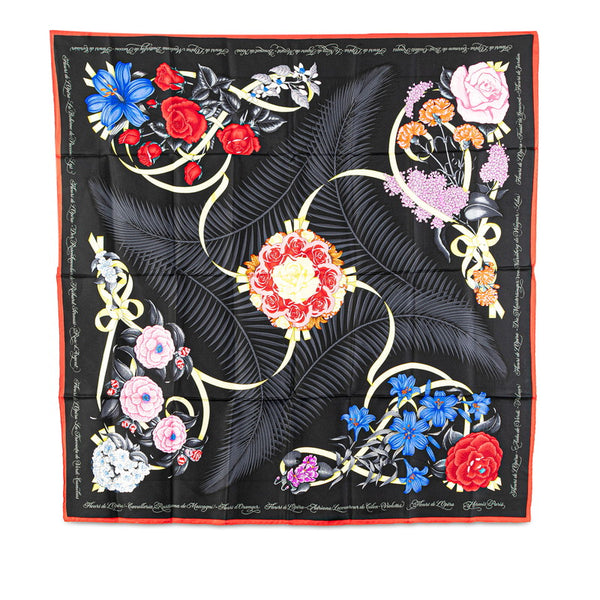 エルメス カレ90 Fleurs de L'Opera オペラの花 スカーフ ブラック マルチカラー シルク レディース HERMES 【中古】