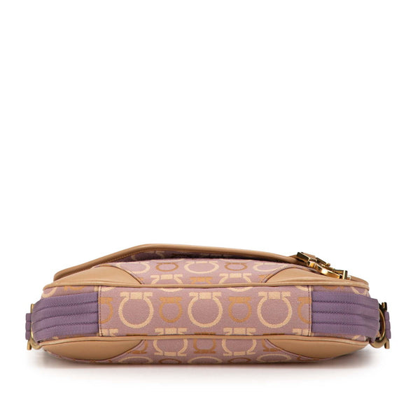 サルヴァトーレフェラガモ ガンチーニ 斜め掛け ショルダーバッグ AU-21/5800 パープル ベージュ ホワイト キャンバス レザー レディース Salvatore Ferragamo 【中古】