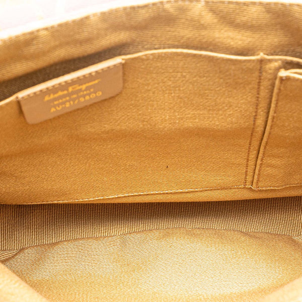 サルヴァトーレフェラガモ ガンチーニ 斜め掛け ショルダーバッグ AU-21/5800 パープル ベージュ ホワイト キャンバス レザー レディース Salvatore Ferragamo 【中古】