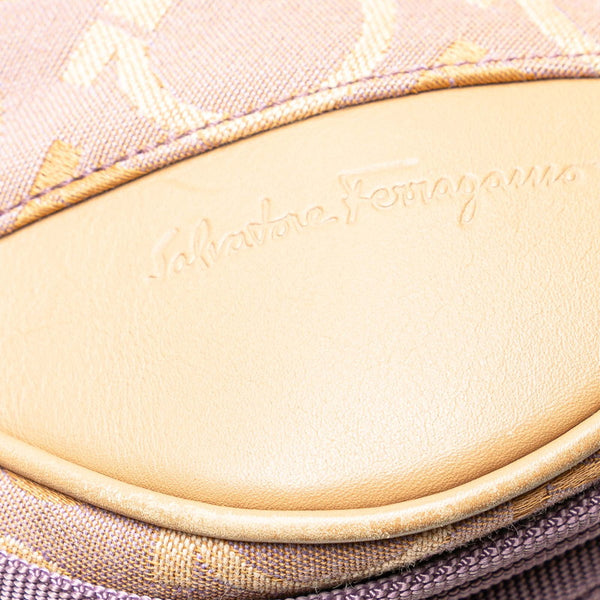 サルヴァトーレフェラガモ ガンチーニ 斜め掛け ショルダーバッグ AU-21/5800 パープル ベージュ ホワイト キャンバス レザー レディース Salvatore Ferragamo 【中古】