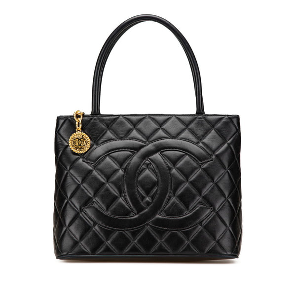 シャネル 復刻トート トートバッグ ブラック ゴールド金具 ラムスキン レディース CHANEL 【中古】