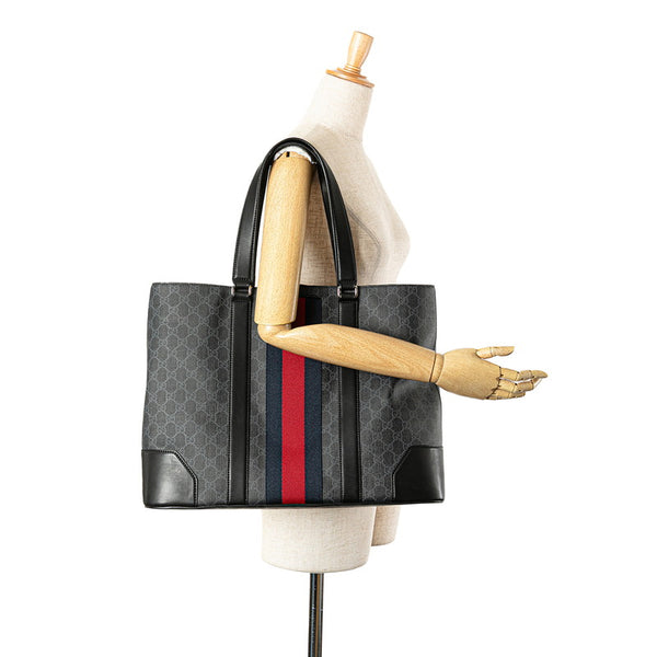 グッチ GGスプリーム シェリーライン トートバッグ ハンドバッグ 495560 ブラック PVC レザー レディース GUCCI 【中古】
