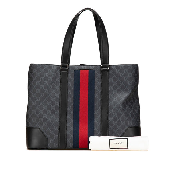 グッチ GGスプリーム シェリーライン トートバッグ ハンドバッグ 495560 ブラック PVC レザー レディース GUCCI 【中古】
