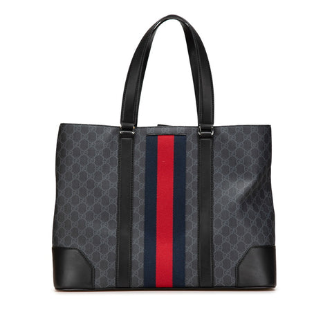 グッチ GGスプリーム シェリーライン トートバッグ ハンドバッグ 495560 ブラック PVC レザー レディース GUCCI 【中古】