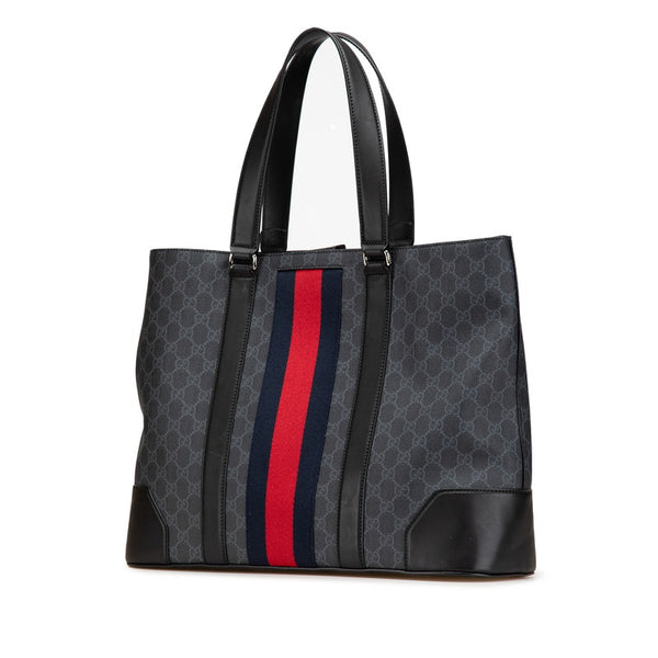 グッチ GGスプリーム シェリーライン トートバッグ ハンドバッグ 495560 ブラック PVC レザー レディース GUCCI 【中古】