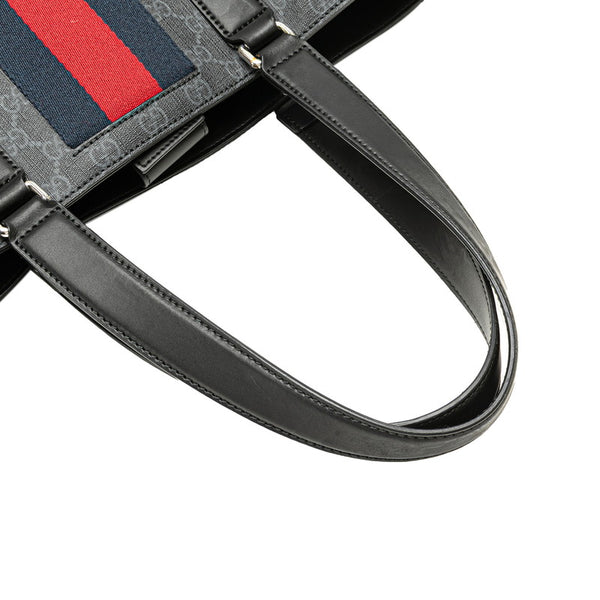 グッチ GGスプリーム シェリーライン トートバッグ ハンドバッグ 495560 ブラック PVC レザー レディース GUCCI 【中古】