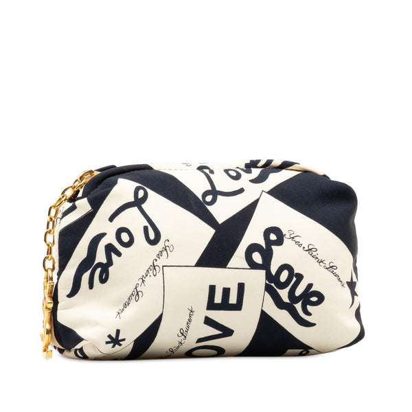 サンローラン YSL LOVE ポーチ ブルー ホワイト キャンバス レディース SAINT LAURENT 【中古】