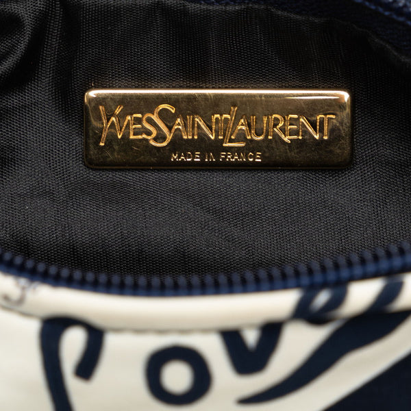 サンローラン YSL LOVE ポーチ ブルー ホワイト キャンバス レディース SAINT LAURENT 【中古】