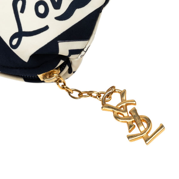 サンローラン YSL LOVE ポーチ ブルー ホワイト キャンバス レディース SAINT LAURENT 【中古】