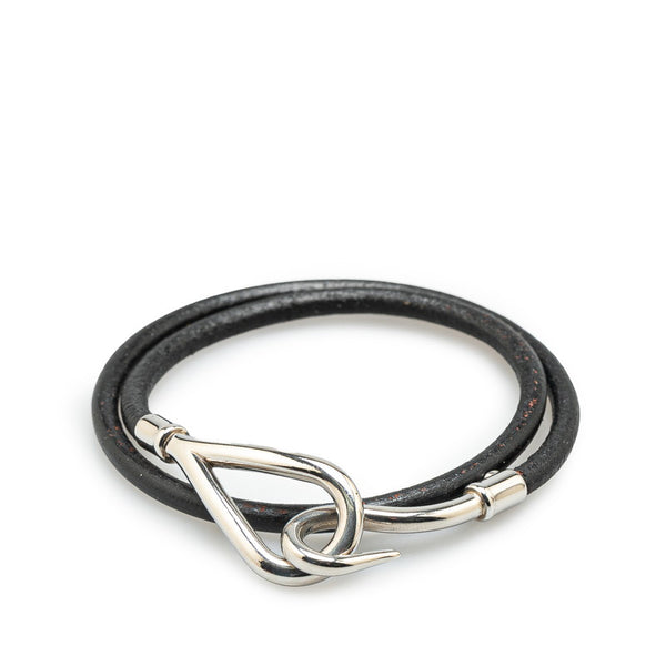 エルメス ジャンボ ブレスレット ブラック シルバー レザー メタル レディース HERMES 【中古】