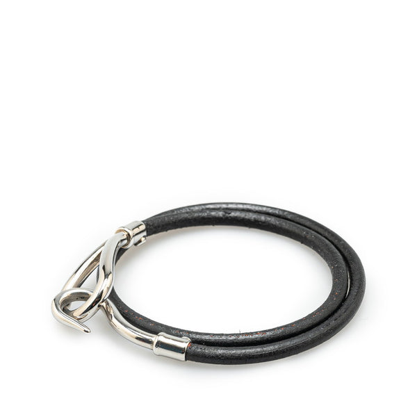 エルメス ジャンボ ブレスレット ブラック シルバー レザー メタル レディース HERMES 【中古】