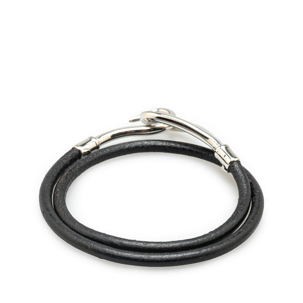 エルメス ジャンボ ブレスレット ブラック シルバー レザー メタル レディース HERMES 【中古】