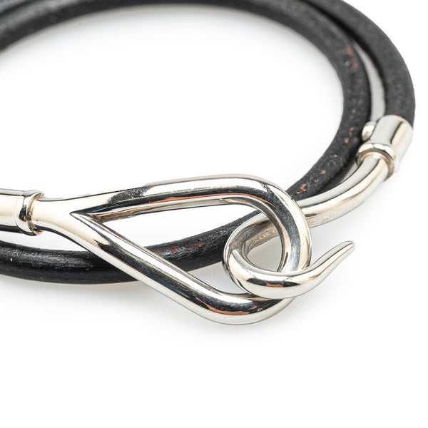 エルメス ジャンボ ブレスレット ブラック シルバー レザー メタル レディース HERMES 【中古】