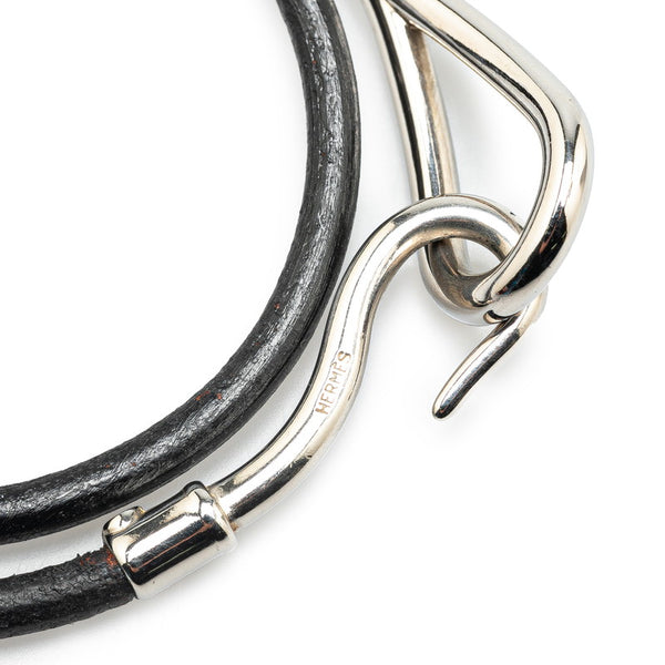 エルメス ジャンボ ブレスレット ブラック シルバー レザー メタル レディース HERMES 【中古】