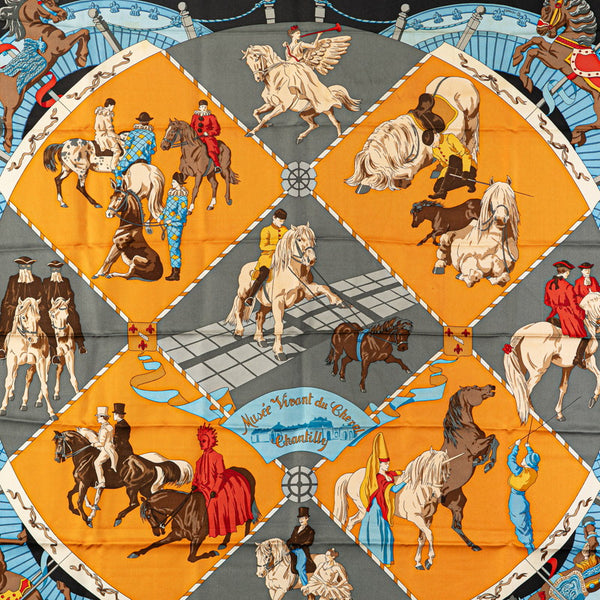 エルメス カレ90 Musee Vivant du Cheval Chantilly シャンティイ城馬の博物館 スカーフ ブラック マルチカラー シルク レディース HERMES 【中古】