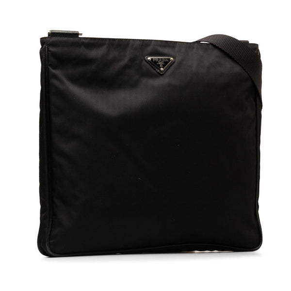 プラダ 三角ロゴプレート 斜め掛け ショルダーバッグ ブラック ナイロン レザー レディース PRADA 【中古】