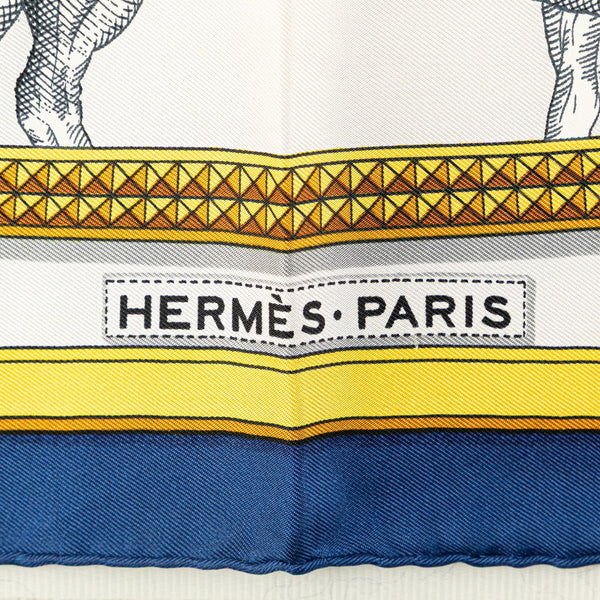 エルメス カレ90 GRAND APPARAT 盛装の馬 スカーフ ブルー ホワイト イエロー シルク レディース HERMES 【中古】