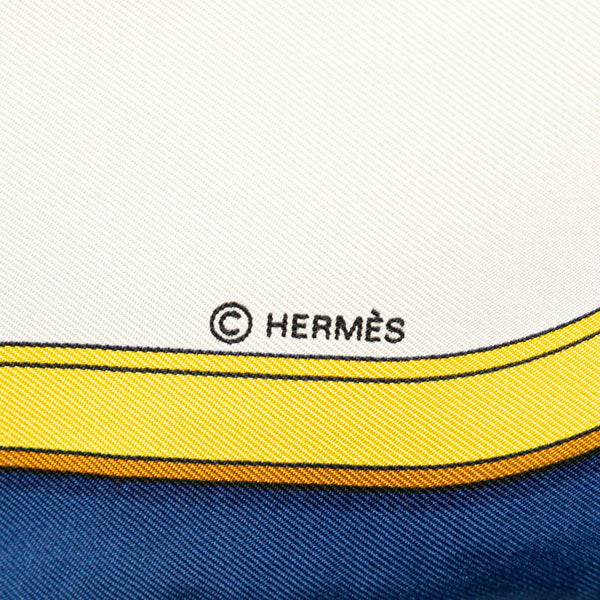 エルメス カレ90 GRAND APPARAT 盛装の馬 スカーフ ブルー ホワイト イエロー シルク レディース HERMES 【中古】