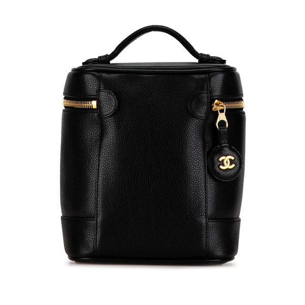 シャネル デカココマーク ハンドバッグ バニティバッグ ブラック キャビアスキン レディース CHANEL 【中古】