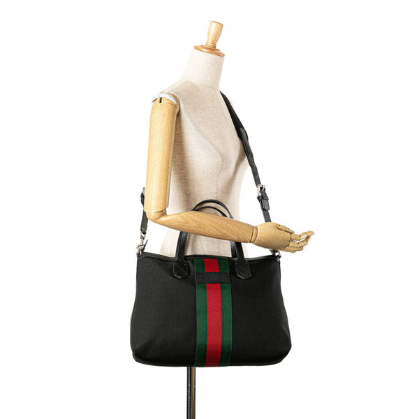 グッチ シェリーライン ショルダーバッグ トートバッグ 2WAY 630923 ブラック キャンバス レザー レディース GUCCI 【中古】