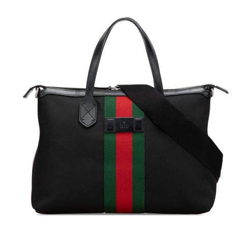 グッチ シェリーライン ショルダーバッグ トートバッグ 2WAY 630923 ブラック キャンバス レザー レディース GUCCI 【中古】