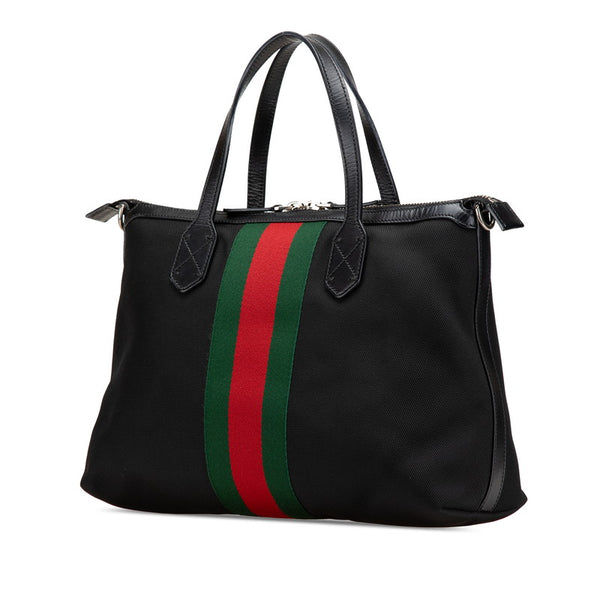 グッチ シェリーライン ショルダーバッグ トートバッグ 2WAY 630923 ブラック キャンバス レザー レディース GUCCI 【中古】